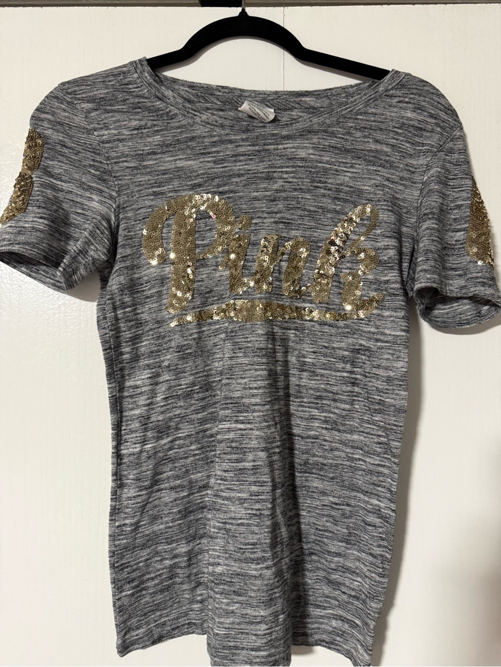 Victoria's Secret PINK Heather Gray Tee with Black Logo